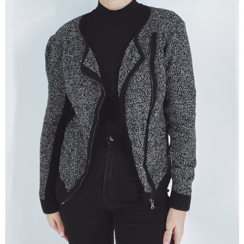 Ann Taylor Loft Black and White Marled Moto Jacket Size Petite Medium - Picture 1 of 3
